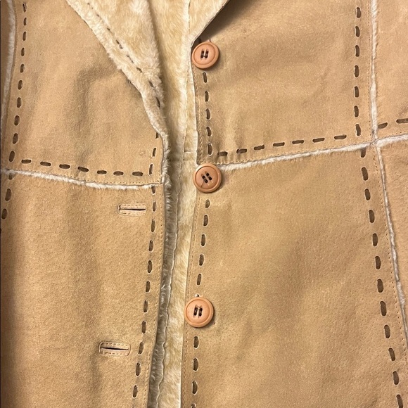 Vintage Genuine Suede Faux Sherpa Jacket MEDIUM Tan Boho - Picture 5 of 15